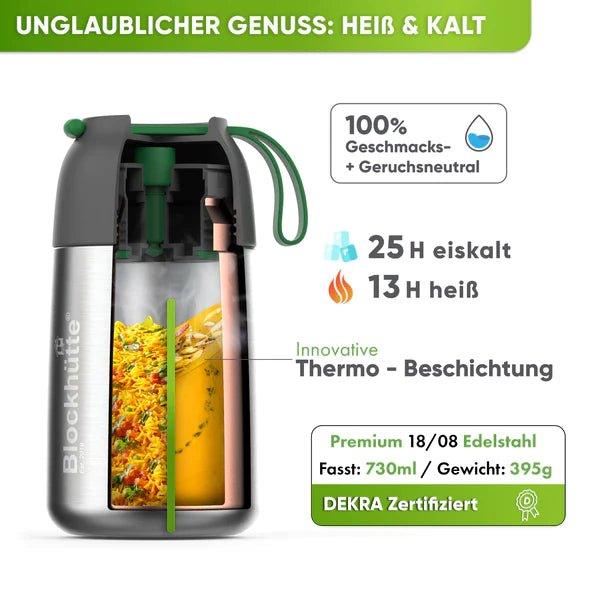 Lunch-Bundle - Thermolunchbox + Edelstahl Trinkflasche | Trinkflasche: 1000ml | Lunchbox (Größe): 1000ml